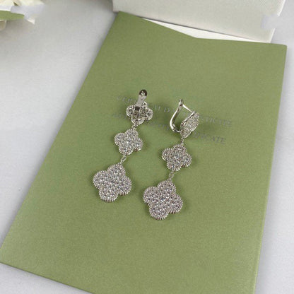 [Super CiCi ]CLOVER 3 MOTIF DIAMOND SILVER DROP EARRINGS