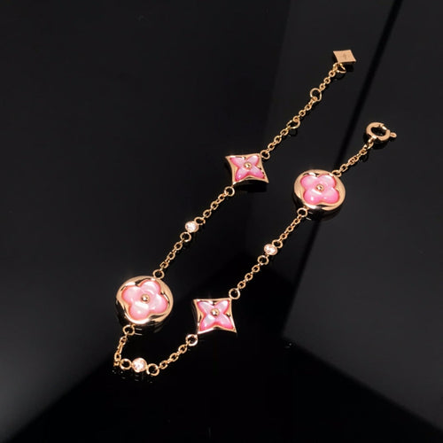 [Super CiCi ]STAR AND SUN 4 MOTIF PINK MOP PINK GOLD BRACELET