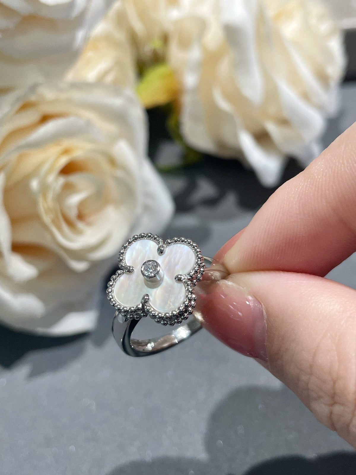 [Super CiCi ]CLOVER SILVER MOP DIAMOND RING