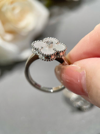 [Super CiCi ]CLOVER SILVER MOP DIAMOND RING