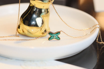[Super CiCi ]JEUX MALACHITE 1 DIAMOND PINK GOLD NECKLACE