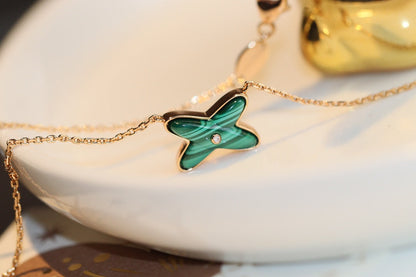 [Super CiCi ]JEUX MALACHITE 1 DIAMOND PINK GOLD NECKLACE
