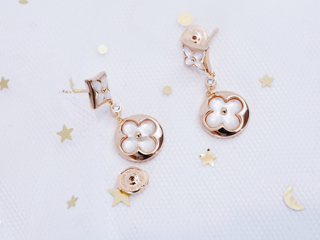 [Super CiCi ]STAR AND SUN PINK GOLD MOP DROP EARRINGS