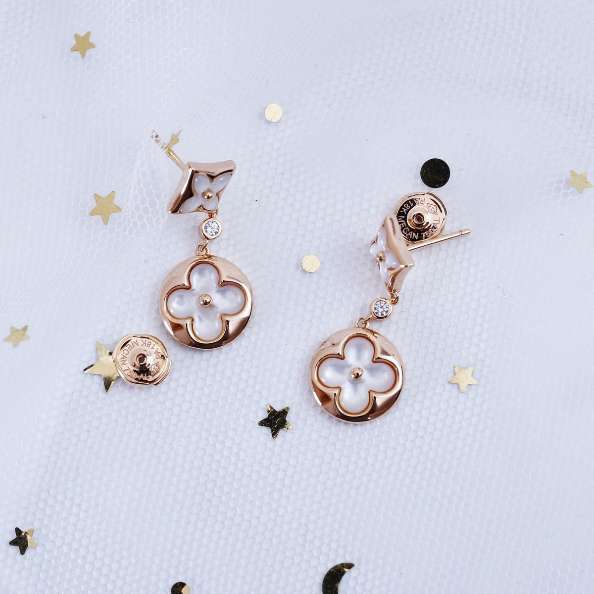 [Super CiCi ]STAR AND SUN PINK GOLD MOP DROP EARRINGS