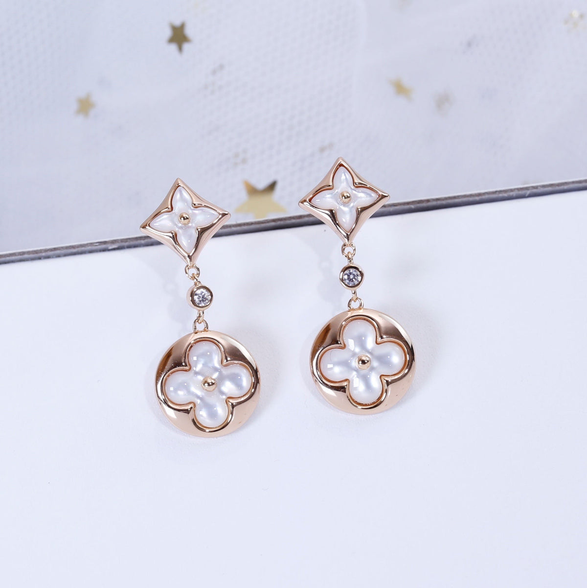 [Super CiCi ]STAR AND SUN PINK GOLD MOP DROP EARRINGS