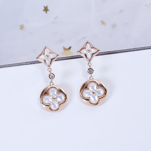 [Super CiCi ]STAR AND SUN PINK GOLD MOP DROP EARRINGS