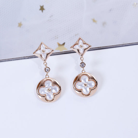 [Super CiCi ]STAR AND SUN PINK GOLD MOP DROP EARRINGS
