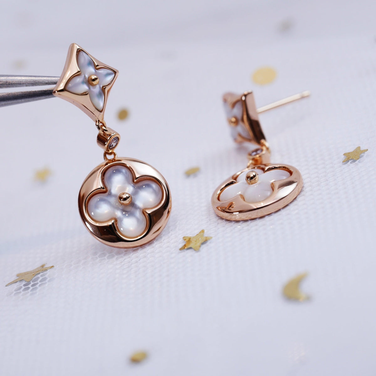 [Super CiCi ]STAR AND SUN PINK GOLD MOP DROP EARRINGS