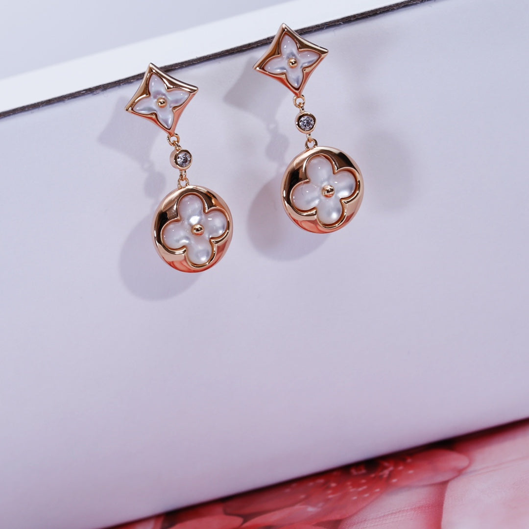 [Super CiCi ]STAR AND SUN PINK GOLD MOP DROP EARRINGS