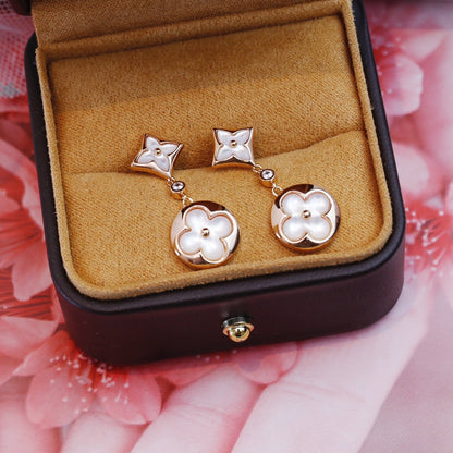 [Super CiCi ]STAR AND SUN PINK GOLD MOP DROP EARRINGS