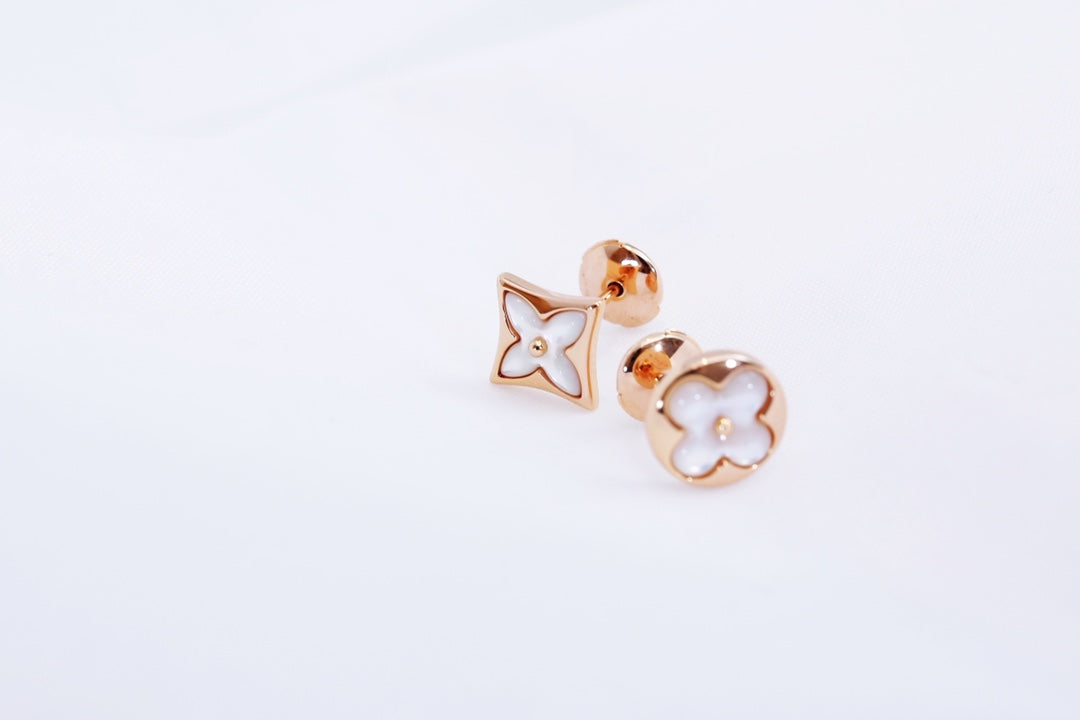 [Super CiCi ]STAR AND SUN PINK GOLD MOP STUD EARRINGS