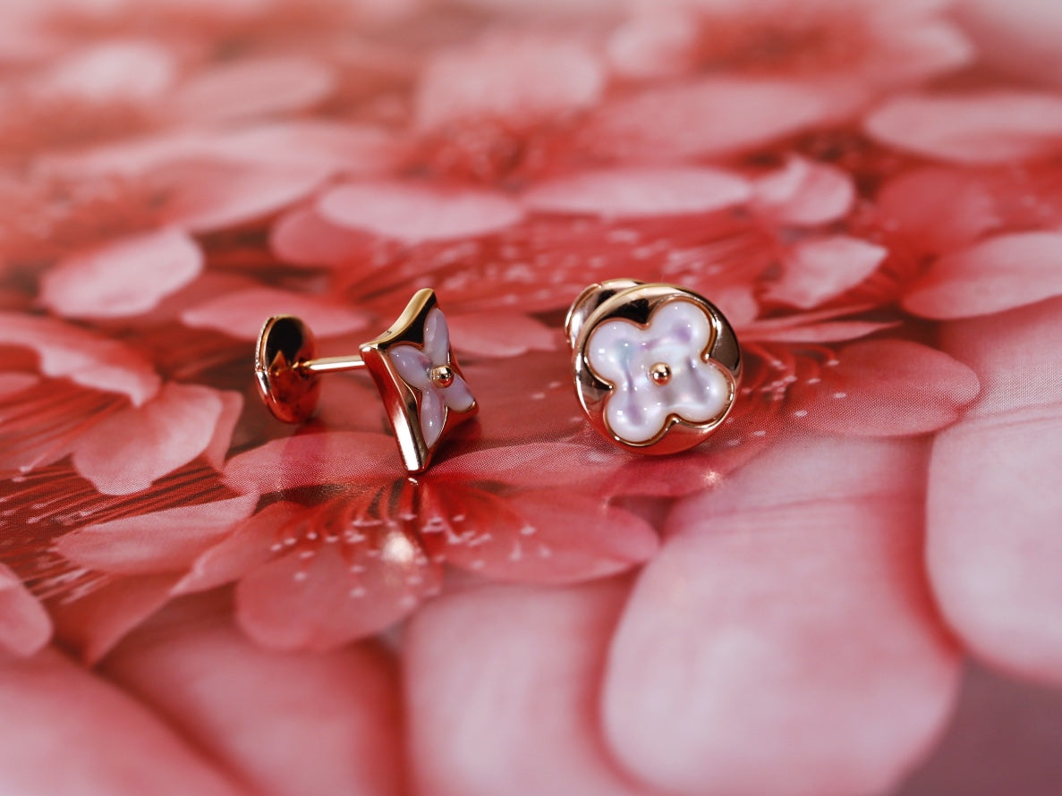 [Super CiCi ]STAR AND SUN PINK GOLD MOP STUD EARRINGS