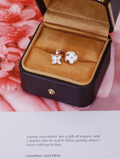 [Super CiCi ]STAR AND SUN PINK GOLD MOP STUD EARRINGS