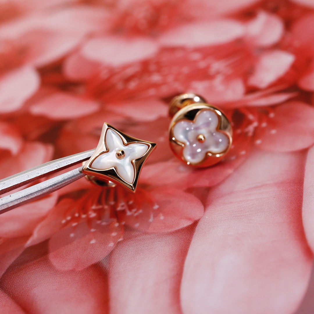 [Super CiCi ]STAR AND SUN PINK GOLD MOP STUD EARRINGS