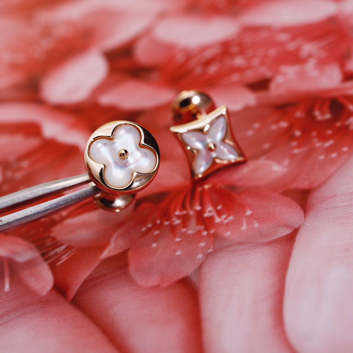 [Super CiCi ]STAR AND SUN PINK GOLD MOP STUD EARRINGS