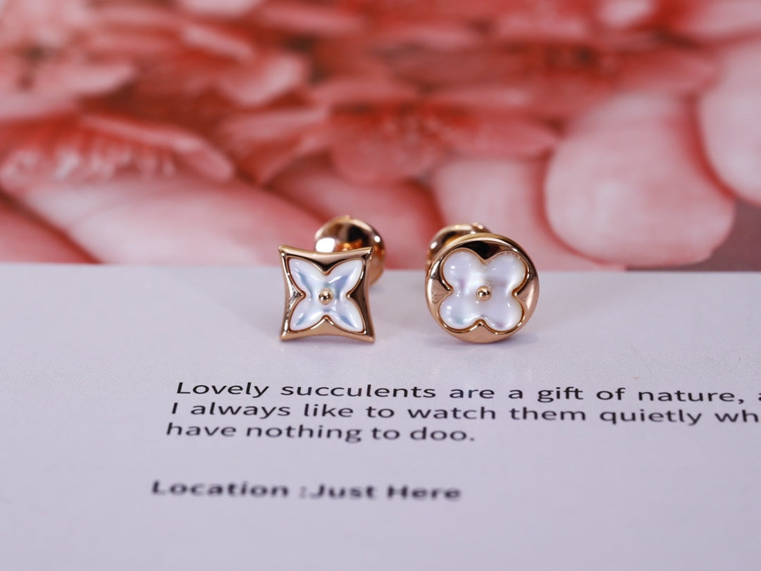 [Super CiCi ]STAR AND SUN PINK GOLD MOP STUD EARRINGS