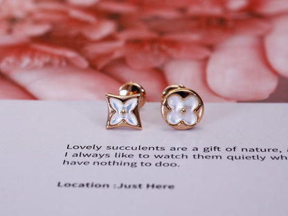 [Super CiCi ]STAR AND SUN PINK GOLD MOP STUD EARRINGS