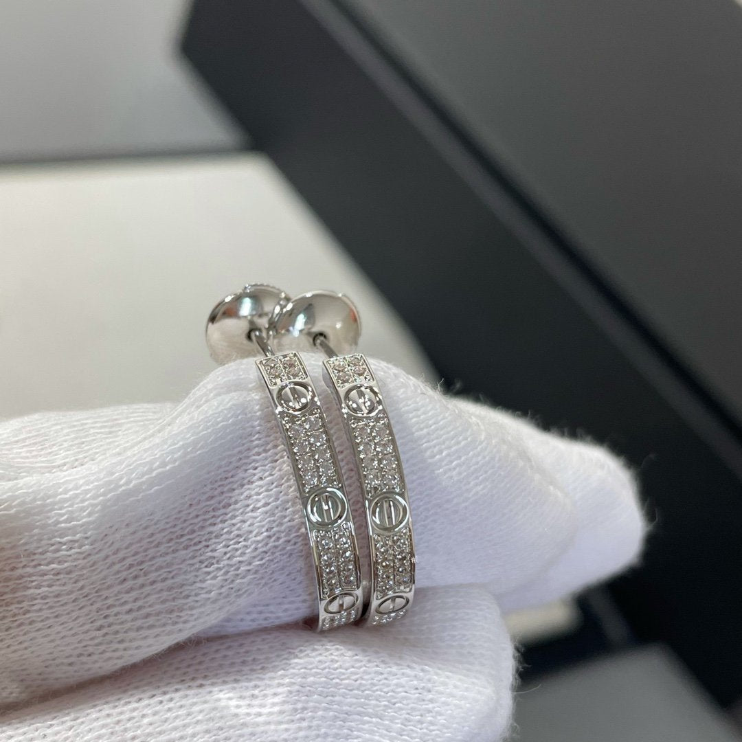 [Super CiCi ]LOVE DIAMOND SILVER HOOP EARRINGS
