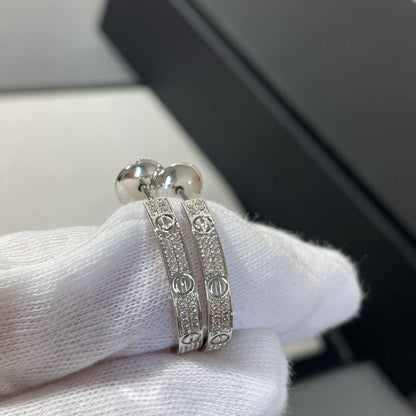 [Super CiCi ]LOVE DIAMOND SILVER HOOP EARRINGS