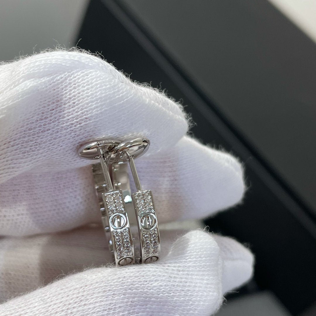 [Super CiCi ]LOVE DIAMOND SILVER HOOP EARRINGS