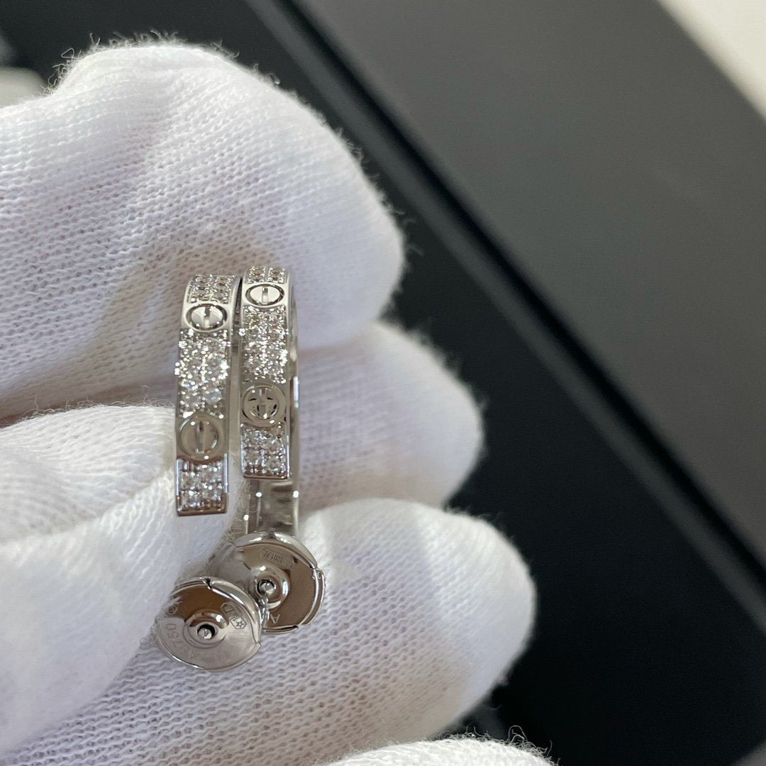 [Super CiCi ]LOVE DIAMOND SILVER HOOP EARRINGS