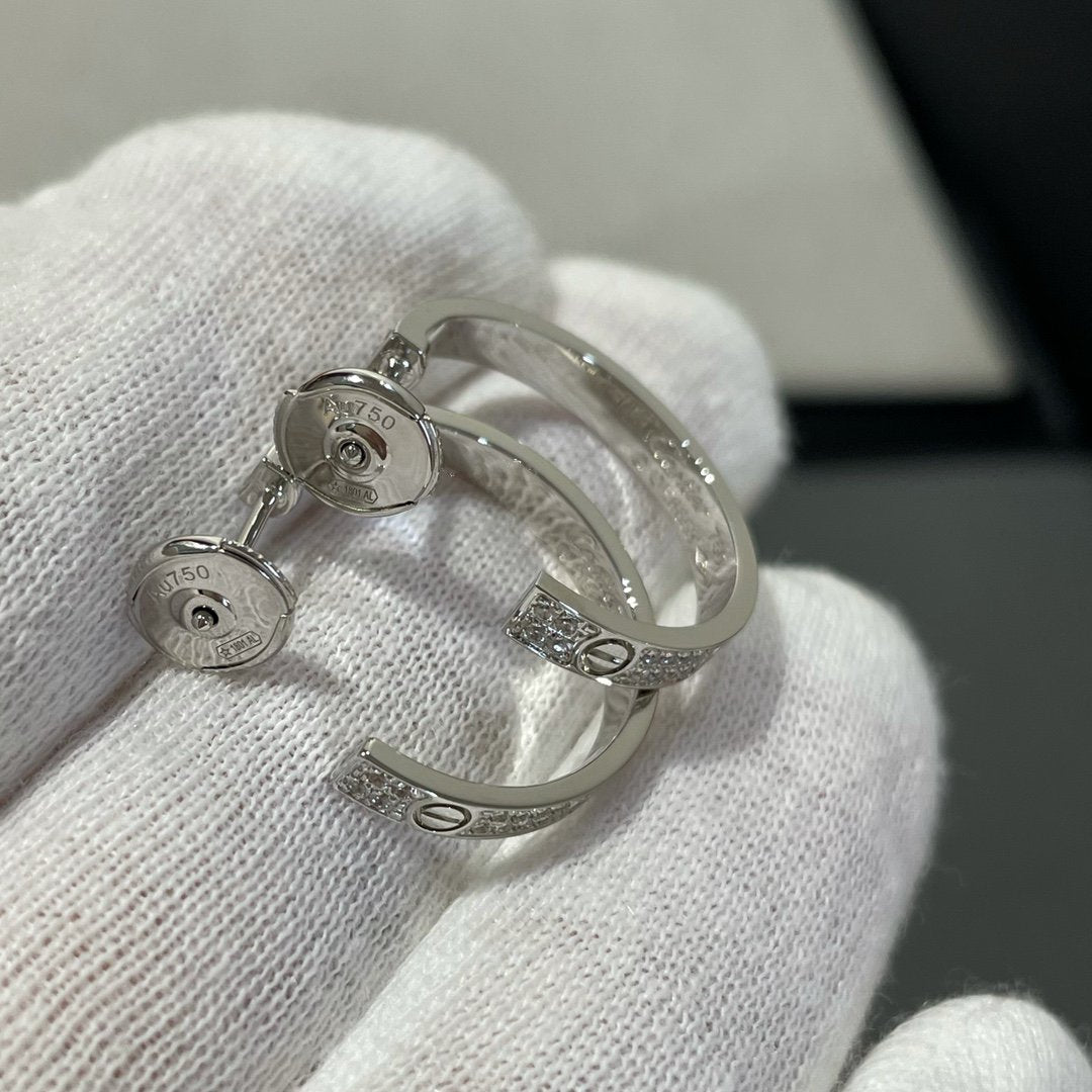 [Super CiCi ]LOVE DIAMOND SILVER HOOP EARRINGS