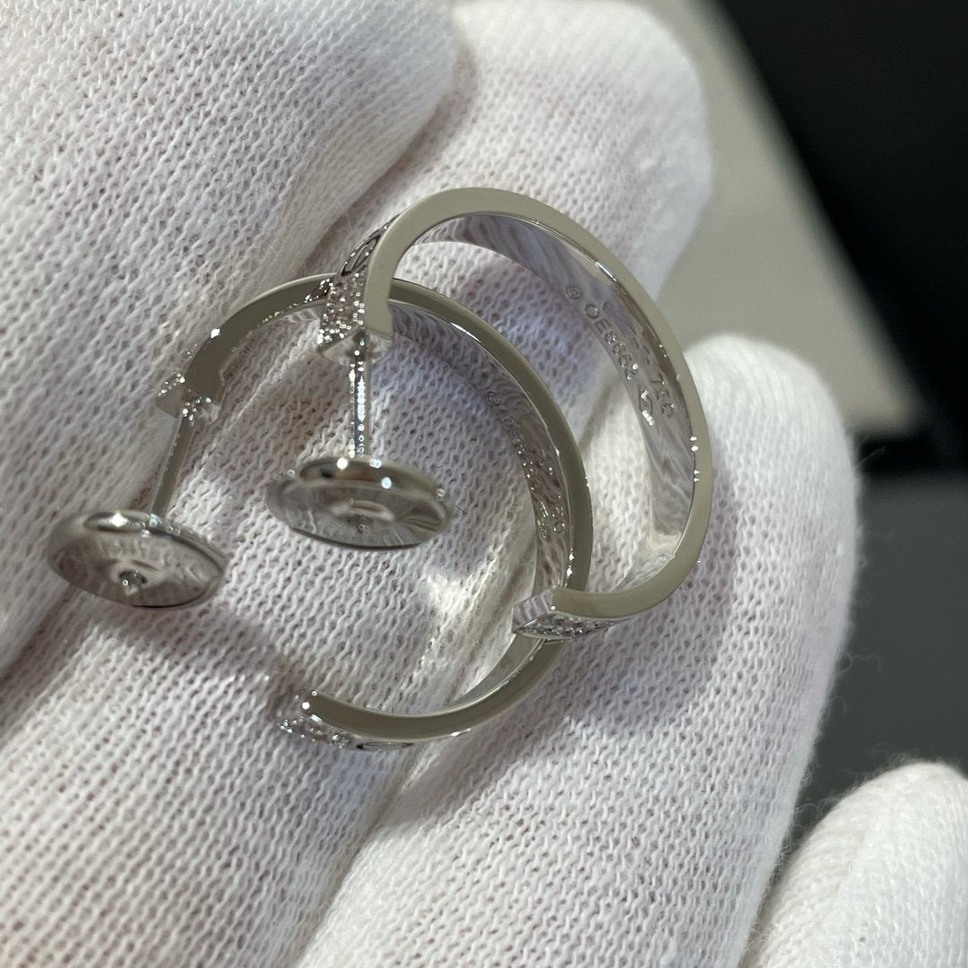 [Super CiCi ]LOVE DIAMOND SILVER HOOP EARRINGS