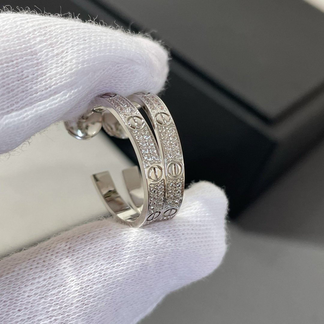 [Super CiCi ]LOVE DIAMOND SILVER HOOP EARRINGS