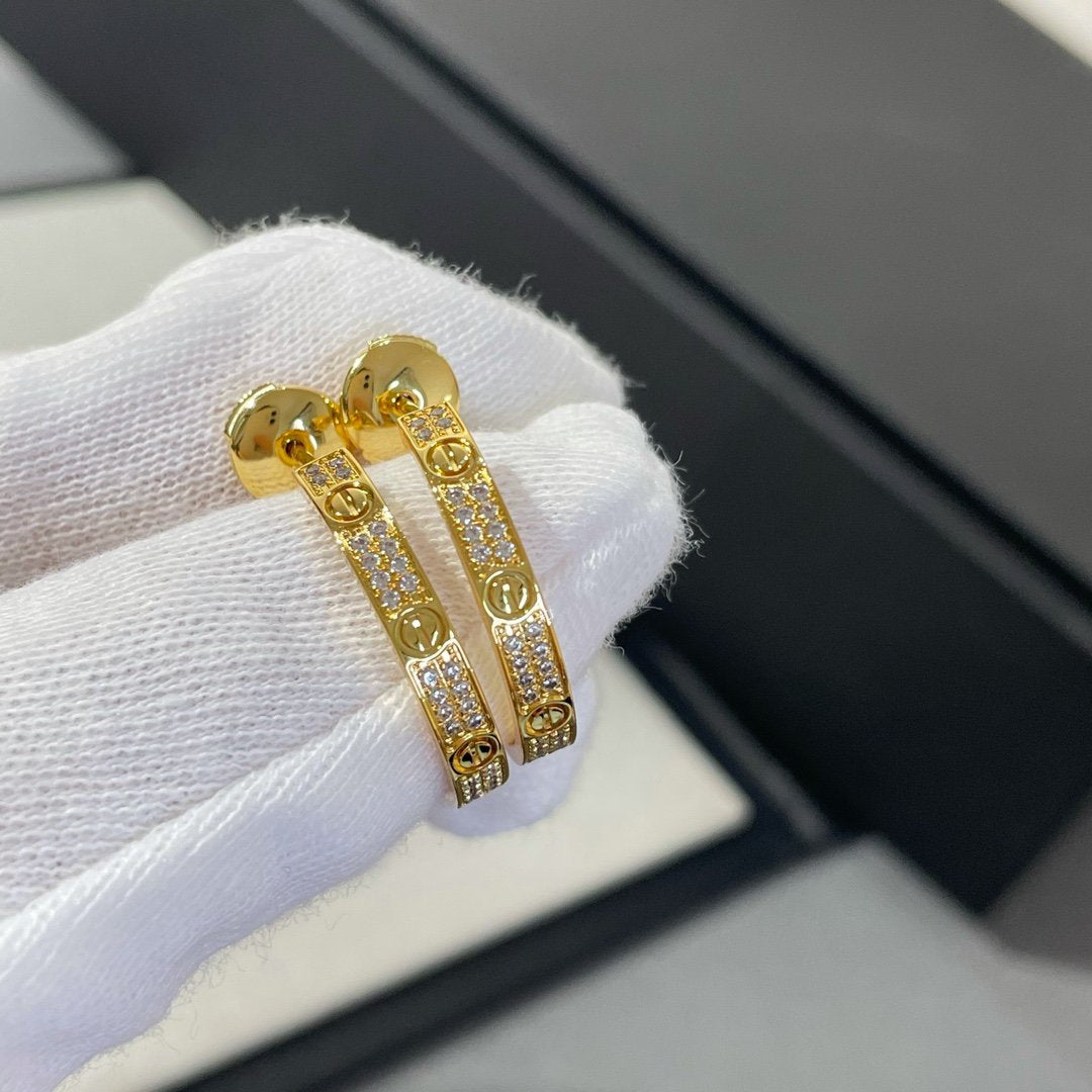 [Super CiCi ]LOVE DIAMOND GOLD HOOP EARRINGS