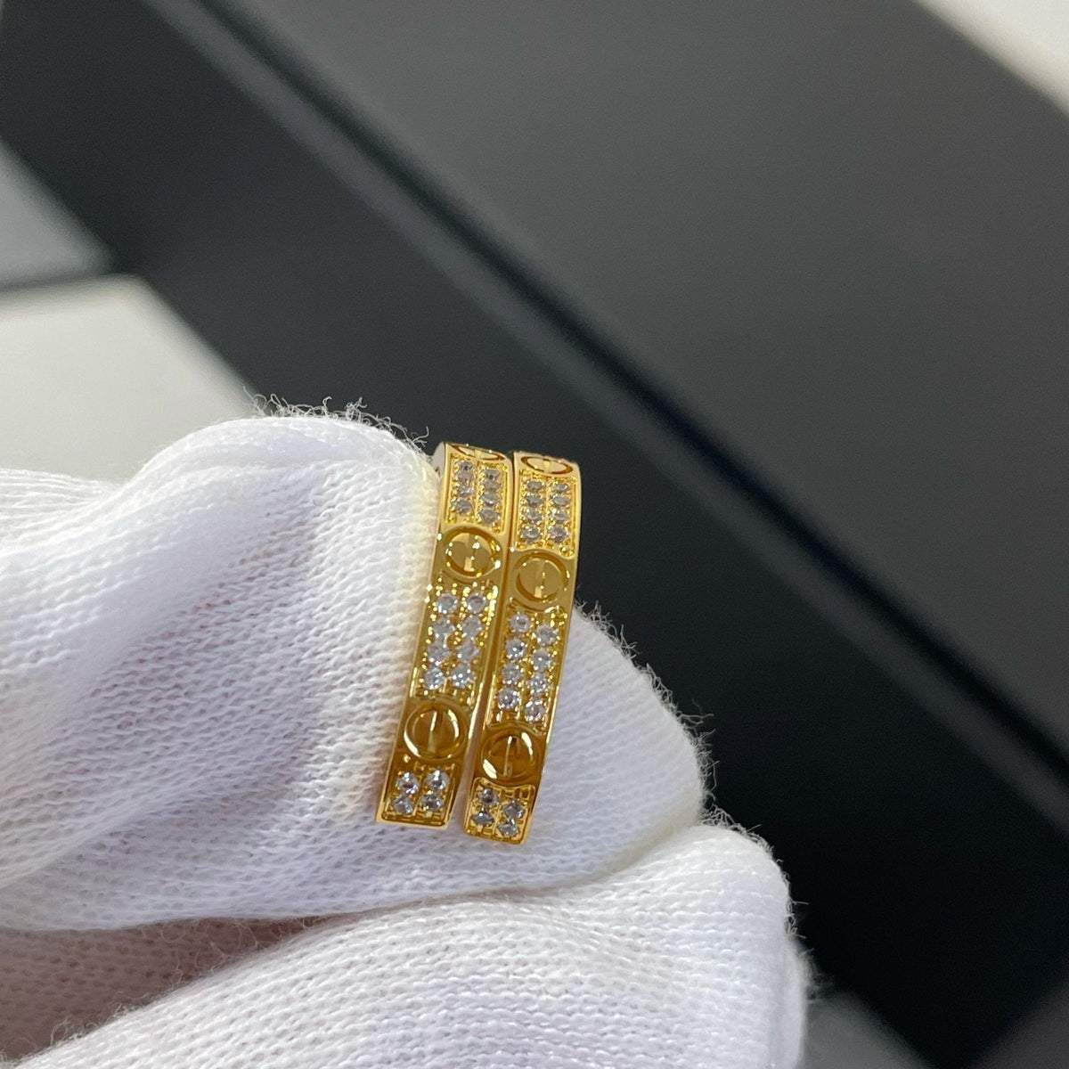 [Super CiCi ]LOVE DIAMOND GOLD HOOP EARRINGS