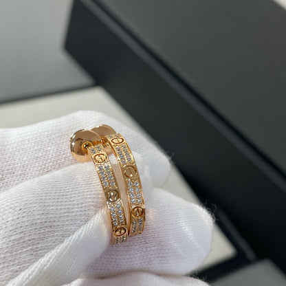 [Super CiCi ]LOVE DIAMOND PINK GOLD HOOP EARRINGS