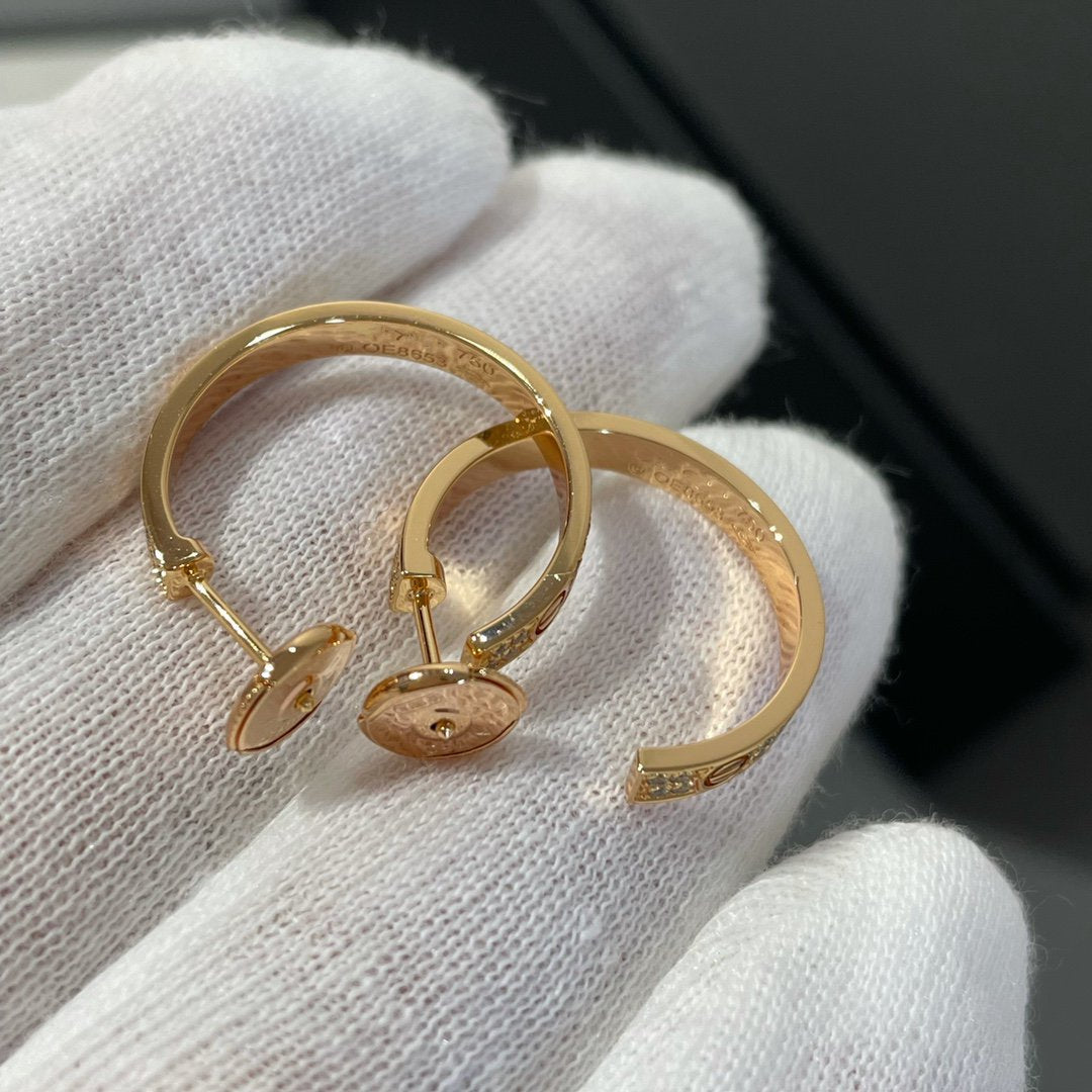 [Super CiCi ]LOVE DIAMOND PINK GOLD HOOP EARRINGS