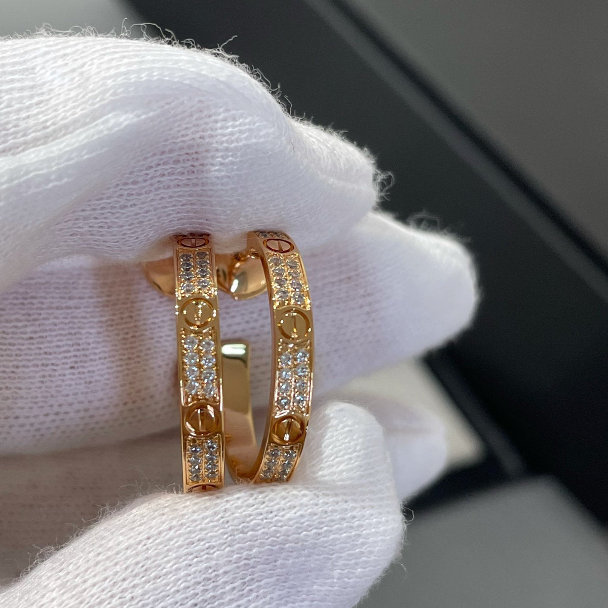 [Super CiCi ]LOVE DIAMOND PINK GOLD HOOP EARRINGS