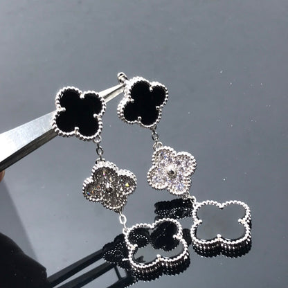 [Super CiCi ]CLOVER 3 MOTIF DIAMOND ONYX SILVER EARRINGS