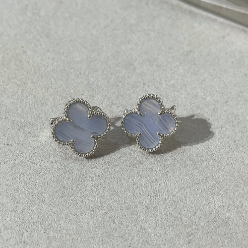 [Super CiCi ]CLOVER CHALCEDONY SILVER STUD EARRINGS