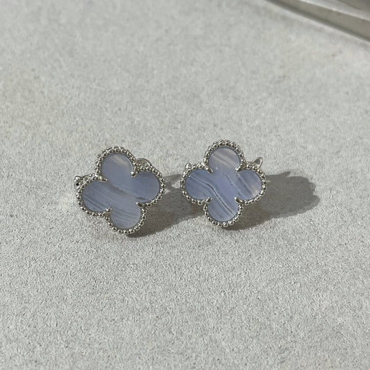 [Super CiCi ]CLOVER CHALCEDONY SILVER STUD EARRINGS