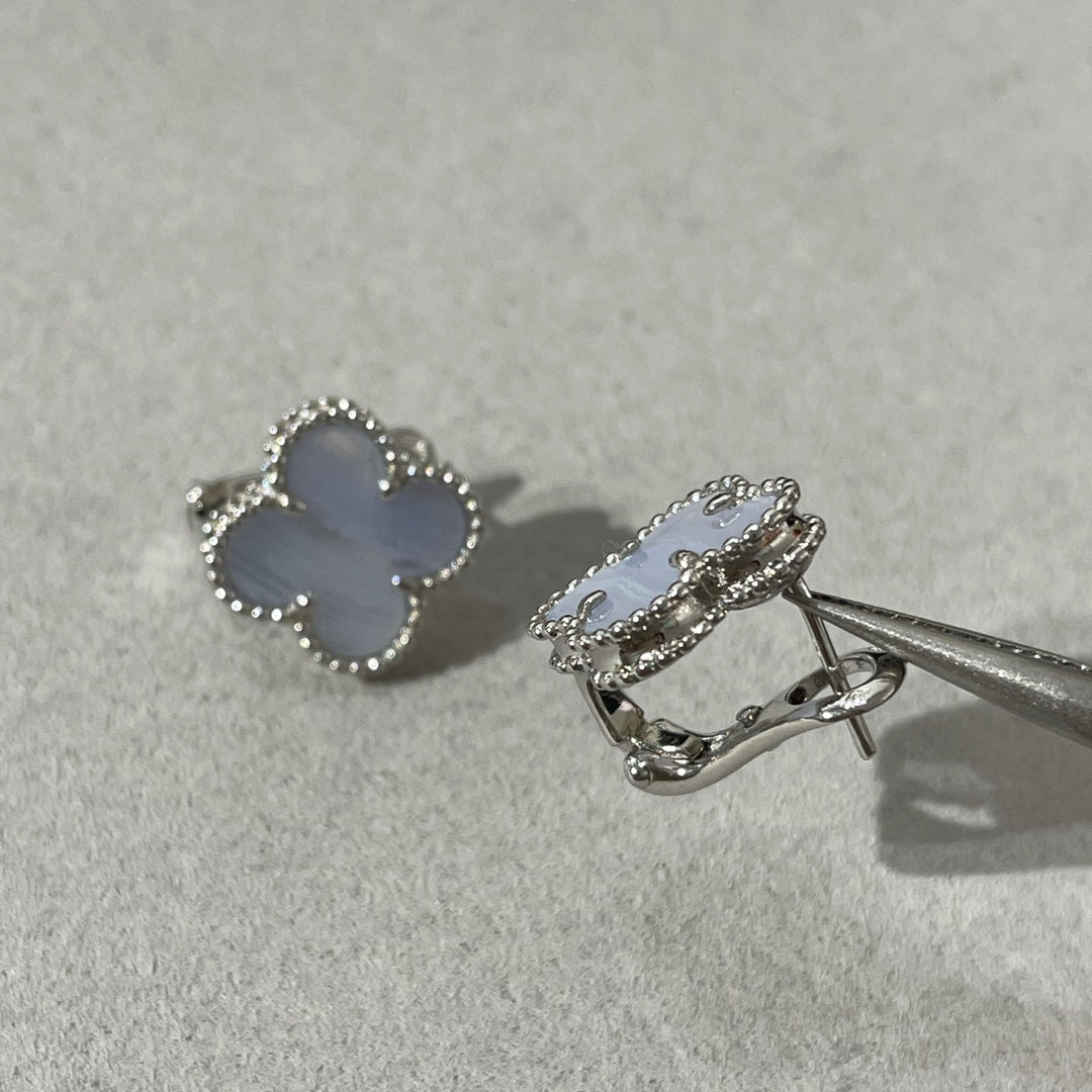 [Super CiCi ]CLOVER CHALCEDONY SILVER STUD EARRINGS