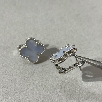 [Super CiCi ]CLOVER CHALCEDONY SILVER STUD EARRINGS