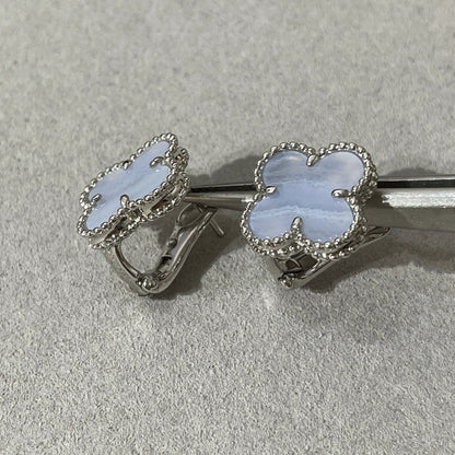 [Super CiCi ]CLOVER CHALCEDONY SILVER STUD EARRINGS