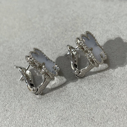 [Super CiCi ]CLOVER CHALCEDONY SILVER STUD EARRINGS