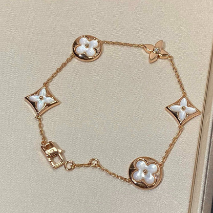[Super CiCi ]STAR AND SUN 5 MOTIF MOP PINK GOLD BRACELET