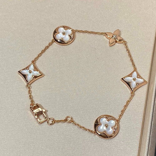 [Super CiCi ]STAR AND SUN 5 MOTIF MOP PINK GOLD BRACELET