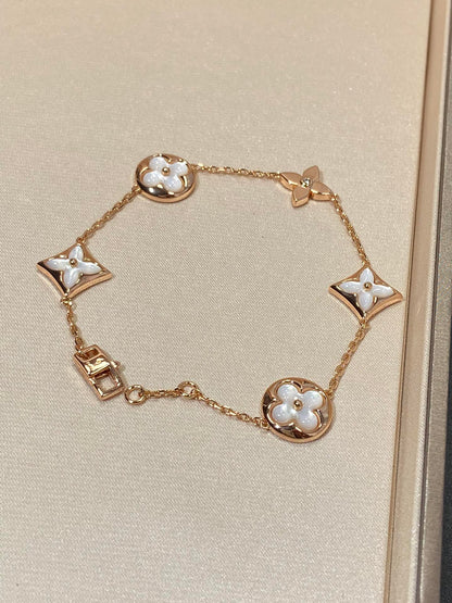 [Super CiCi ]STAR AND SUN 5 MOTIF MOP PINK GOLD BRACELET