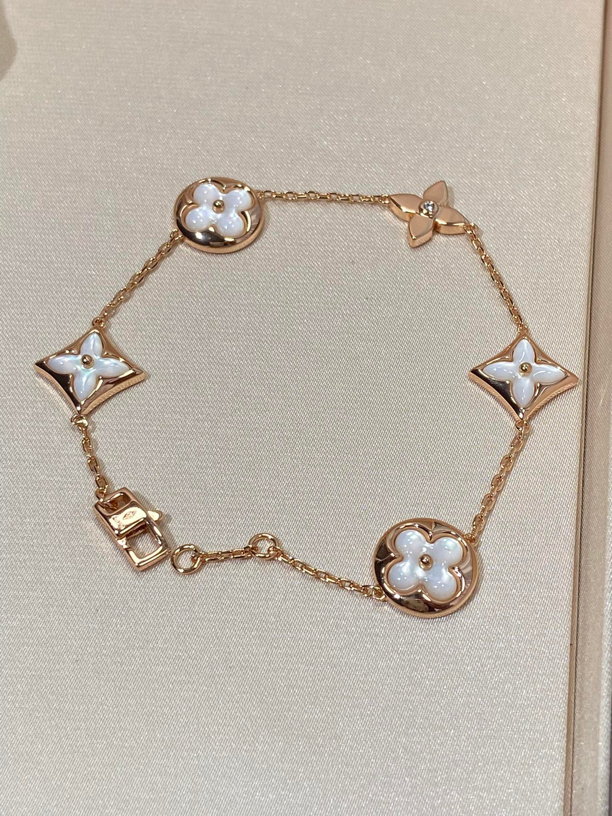 [Super CiCi ]STAR AND SUN 5 MOTIF MOP PINK GOLD BRACELET