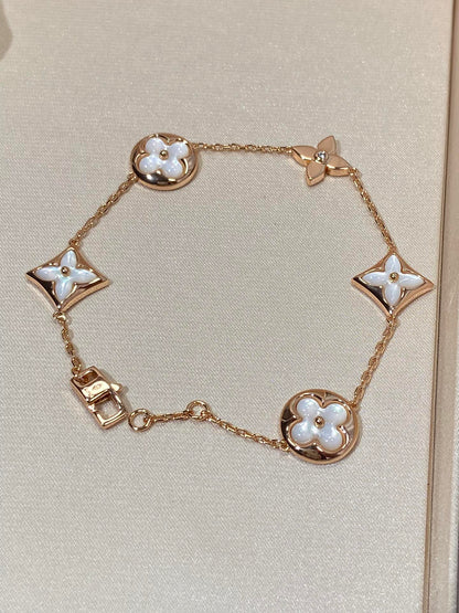 [Super CiCi ]STAR AND SUN 5 MOTIF MOP PINK GOLD BRACELET
