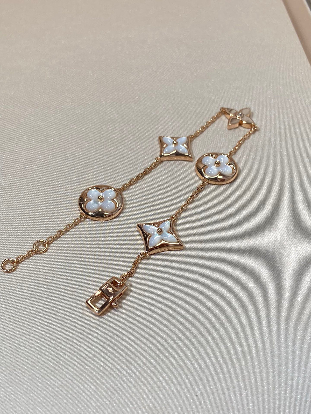 [Super CiCi ]STAR AND SUN 5 MOTIF MOP PINK GOLD BRACELET
