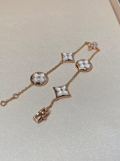 [Super CiCi ]STAR AND SUN 5 MOTIF MOP PINK GOLD BRACELET