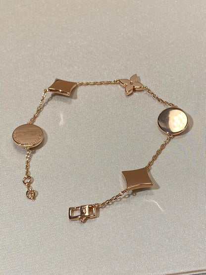 [Super CiCi ]STAR AND SUN 5 MOTIF MOP PINK GOLD BRACELET