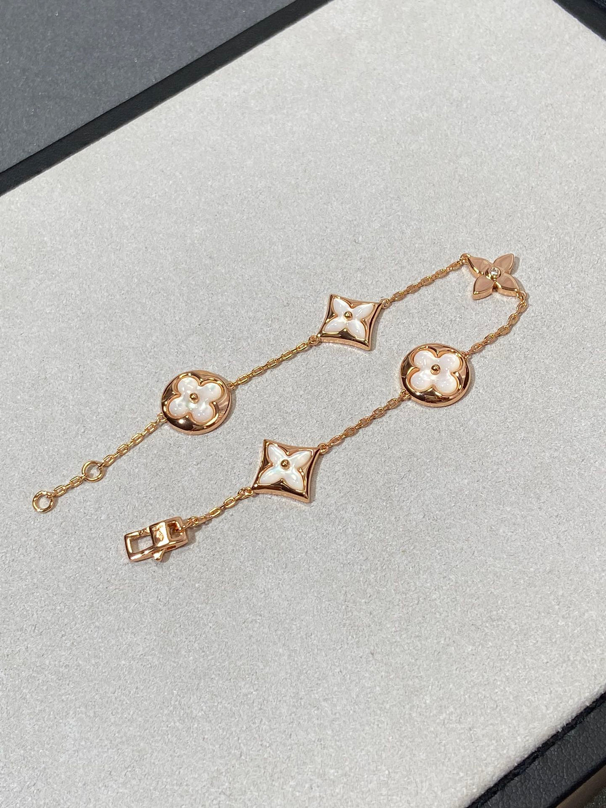 [Super CiCi ]STAR AND SUN 5 MOTIF MOP PINK GOLD BRACELET