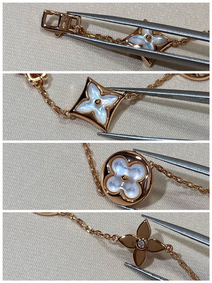 [Super CiCi ]STAR AND SUN 5 MOTIF MOP PINK GOLD BRACELET
